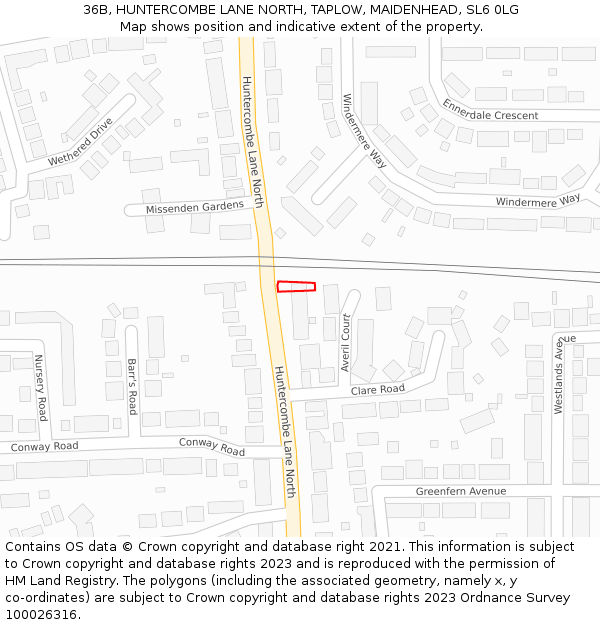36B, HUNTERCOMBE LANE NORTH, TAPLOW, MAIDENHEAD, SL6 0LG: Location map and indicative extent of plot