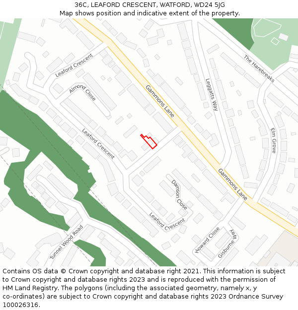36C, LEAFORD CRESCENT, WATFORD, WD24 5JG: Location map and indicative extent of plot