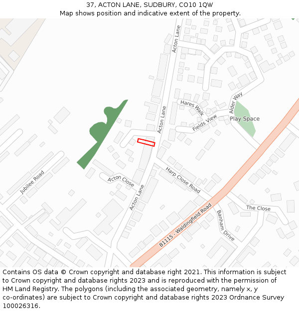 37, ACTON LANE, SUDBURY, CO10 1QW: Location map and indicative extent of plot