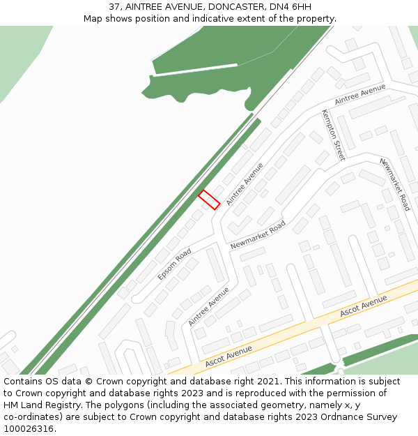 37, AINTREE AVENUE, DONCASTER, DN4 6HH: Location map and indicative extent of plot
