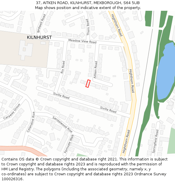 37, AITKEN ROAD, KILNHURST, MEXBOROUGH, S64 5UB: Location map and indicative extent of plot