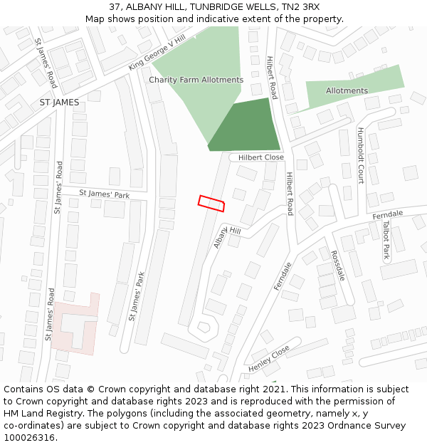 37, ALBANY HILL, TUNBRIDGE WELLS, TN2 3RX: Location map and indicative extent of plot