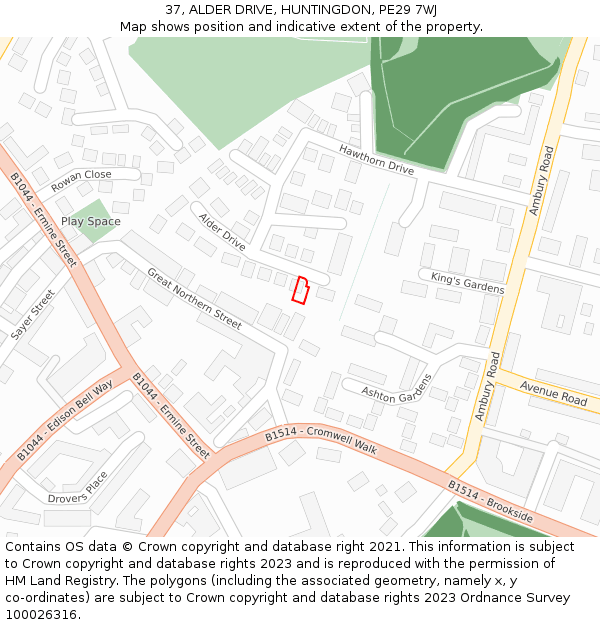 37, ALDER DRIVE, HUNTINGDON, PE29 7WJ: Location map and indicative extent of plot