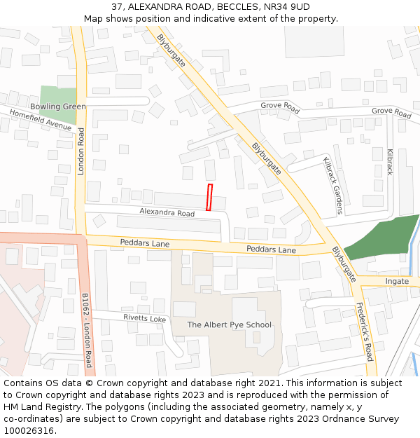 37, ALEXANDRA ROAD, BECCLES, NR34 9UD: Location map and indicative extent of plot