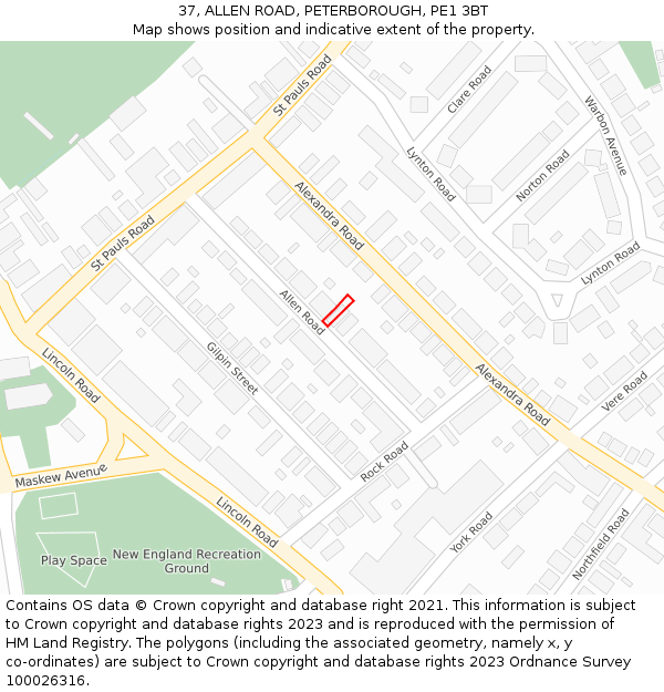 37, ALLEN ROAD, PETERBOROUGH, PE1 3BT: Location map and indicative extent of plot