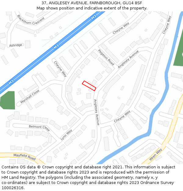 37, ANGLESEY AVENUE, FARNBOROUGH, GU14 8SF: Location map and indicative extent of plot