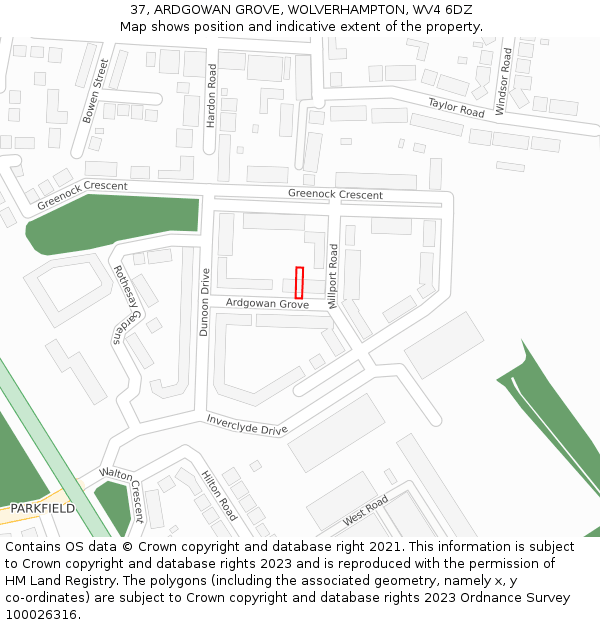 37, ARDGOWAN GROVE, WOLVERHAMPTON, WV4 6DZ: Location map and indicative extent of plot