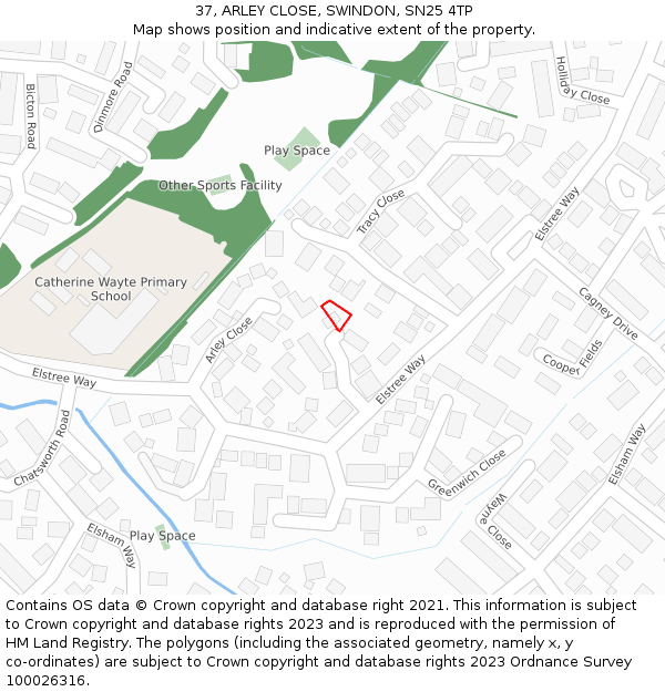 37, ARLEY CLOSE, SWINDON, SN25 4TP: Location map and indicative extent of plot