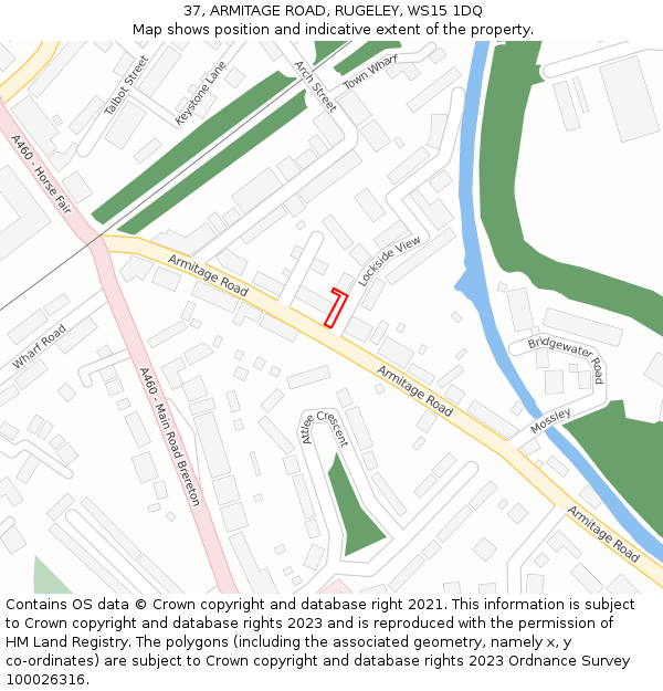 37, ARMITAGE ROAD, RUGELEY, WS15 1DQ: Location map and indicative extent of plot