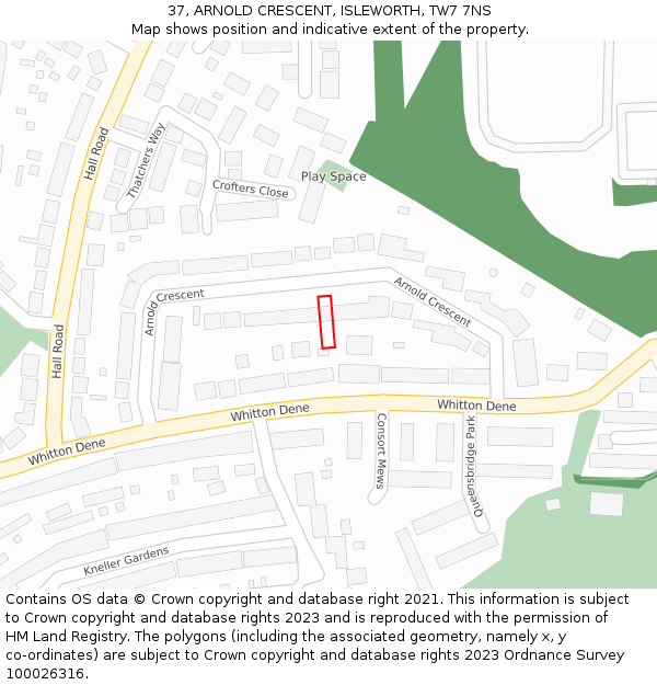 37, ARNOLD CRESCENT, ISLEWORTH, TW7 7NS: Location map and indicative extent of plot