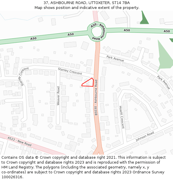 37, ASHBOURNE ROAD, UTTOXETER, ST14 7BA: Location map and indicative extent of plot