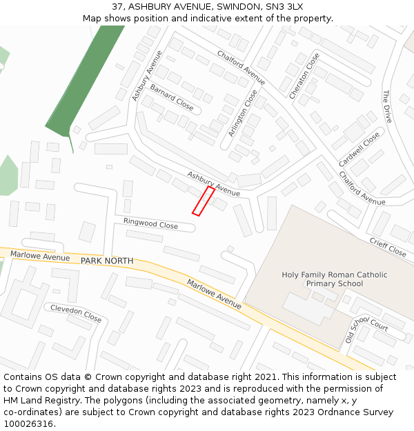 37, ASHBURY AVENUE, SWINDON, SN3 3LX: Location map and indicative extent of plot