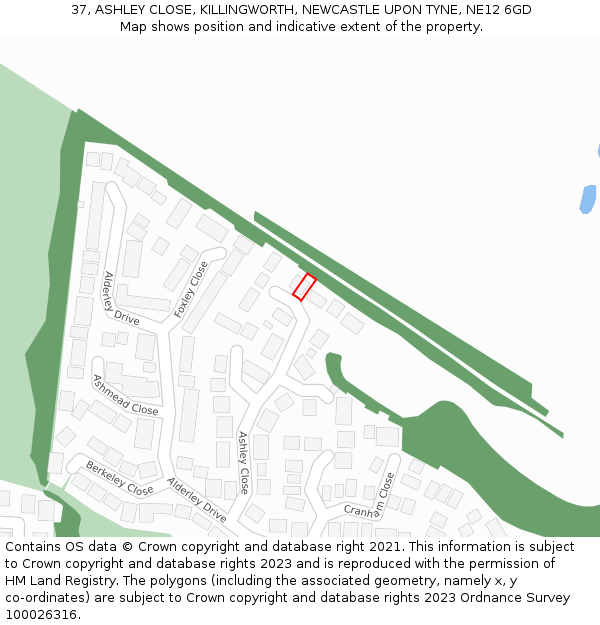37, ASHLEY CLOSE, KILLINGWORTH, NEWCASTLE UPON TYNE, NE12 6GD: Location map and indicative extent of plot