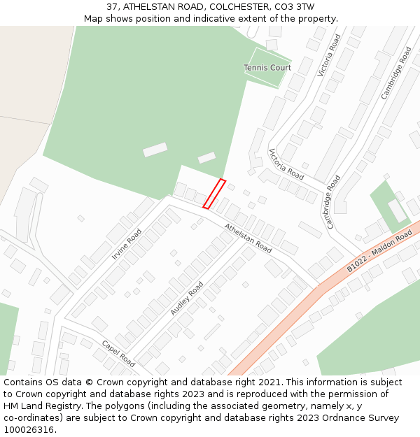 37, ATHELSTAN ROAD, COLCHESTER, CO3 3TW: Location map and indicative extent of plot