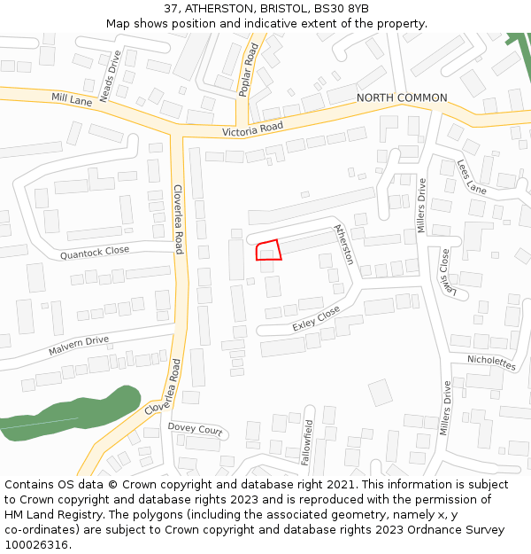 37, ATHERSTON, BRISTOL, BS30 8YB: Location map and indicative extent of plot