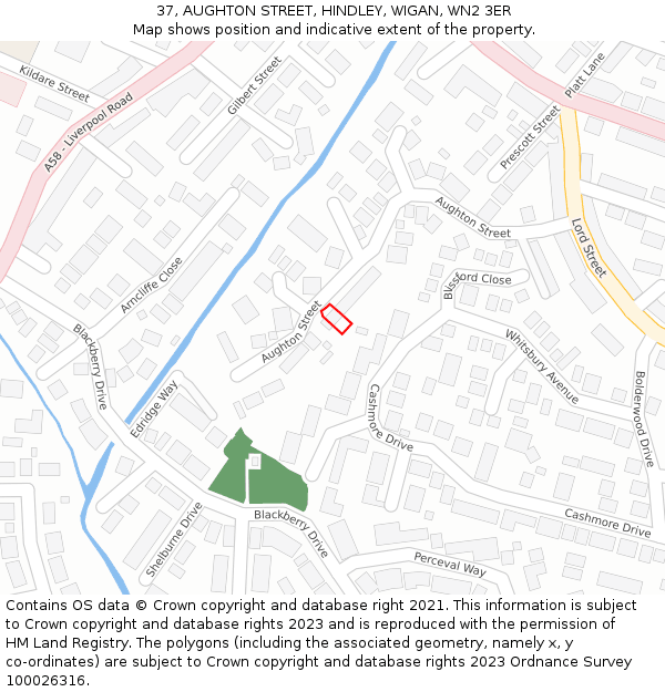 37, AUGHTON STREET, HINDLEY, WIGAN, WN2 3ER: Location map and indicative extent of plot