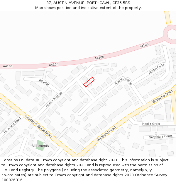 37, AUSTIN AVENUE, PORTHCAWL, CF36 5RS: Location map and indicative extent of plot