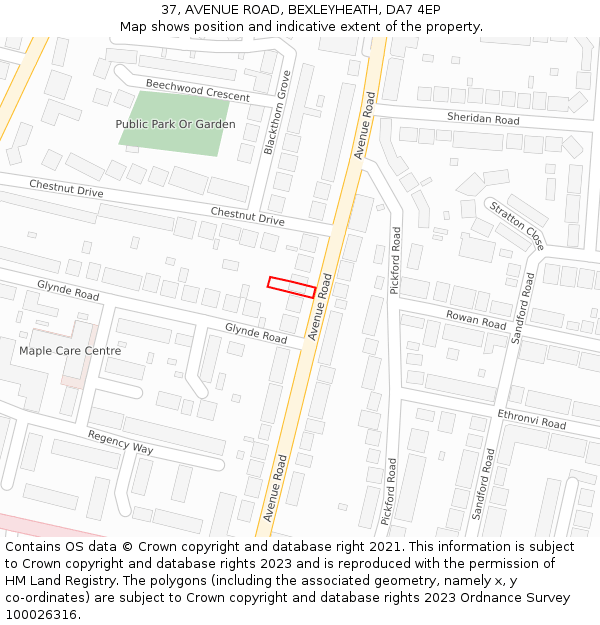 37, AVENUE ROAD, BEXLEYHEATH, DA7 4EP: Location map and indicative extent of plot