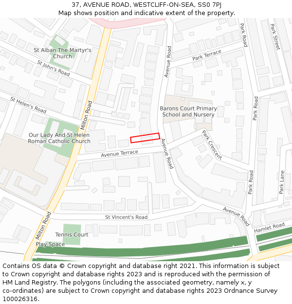 37, AVENUE ROAD, WESTCLIFF-ON-SEA, SS0 7PJ: Location map and indicative extent of plot