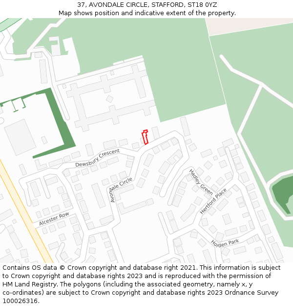 37, AVONDALE CIRCLE, STAFFORD, ST18 0YZ: Location map and indicative extent of plot
