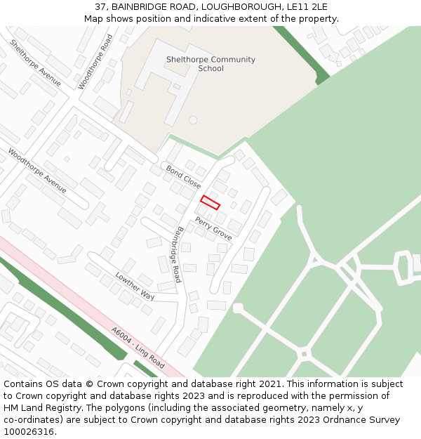 37, BAINBRIDGE ROAD, LOUGHBOROUGH, LE11 2LE: Location map and indicative extent of plot