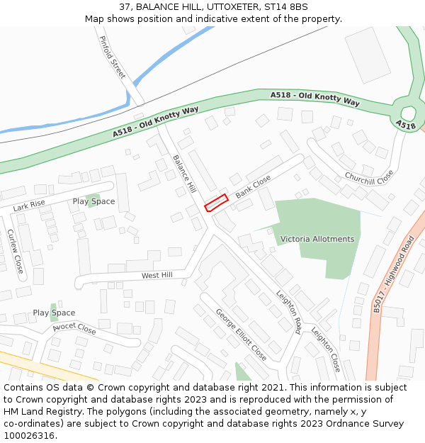 37, BALANCE HILL, UTTOXETER, ST14 8BS: Location map and indicative extent of plot