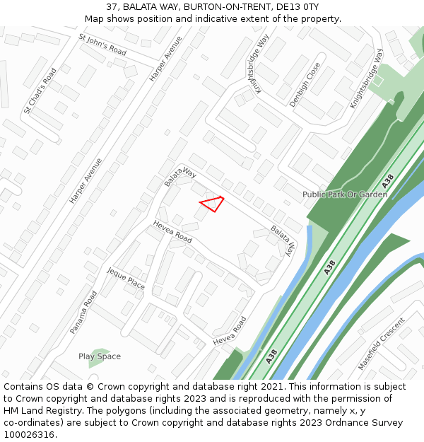 37, BALATA WAY, BURTON-ON-TRENT, DE13 0TY: Location map and indicative extent of plot