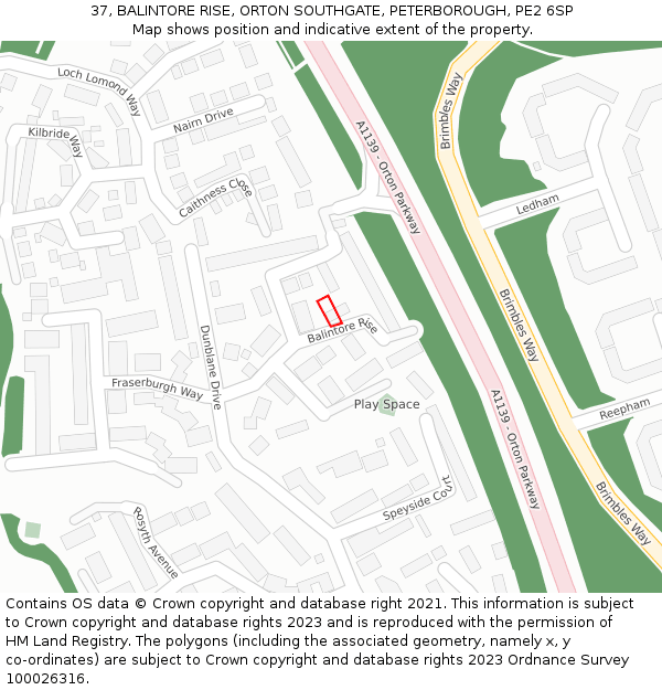 37, BALINTORE RISE, ORTON SOUTHGATE, PETERBOROUGH, PE2 6SP: Location map and indicative extent of plot