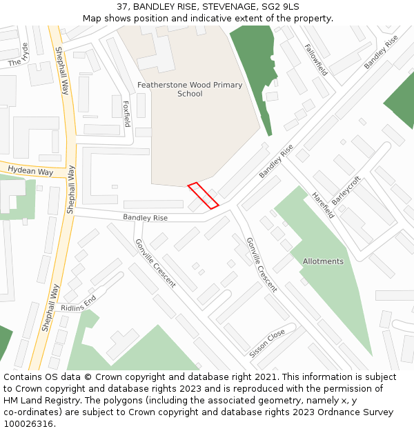 37, BANDLEY RISE, STEVENAGE, SG2 9LS: Location map and indicative extent of plot