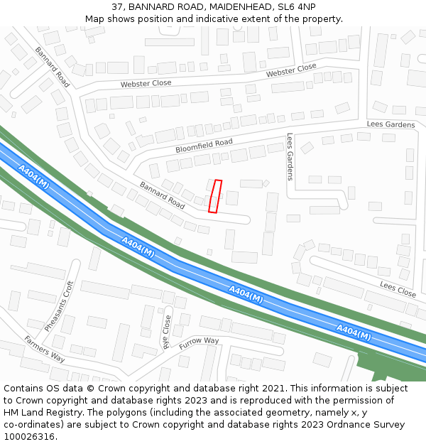 37, BANNARD ROAD, MAIDENHEAD, SL6 4NP: Location map and indicative extent of plot