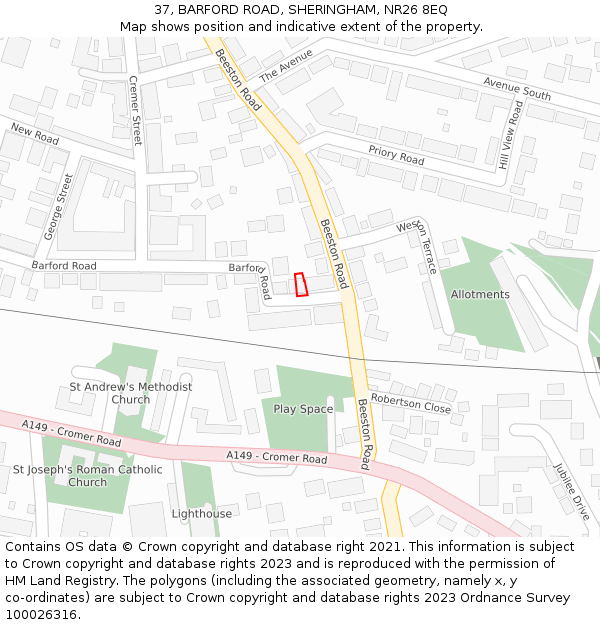 37, BARFORD ROAD, SHERINGHAM, NR26 8EQ: Location map and indicative extent of plot
