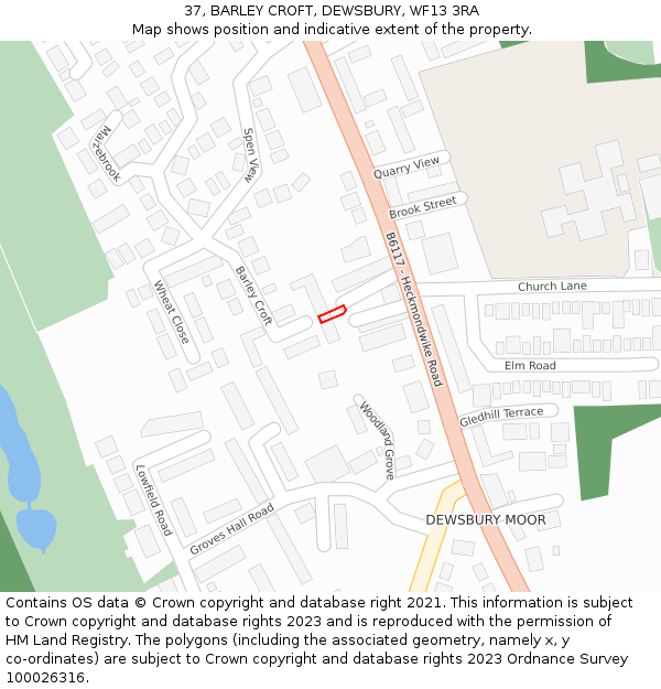 37, BARLEY CROFT, DEWSBURY, WF13 3RA: Location map and indicative extent of plot