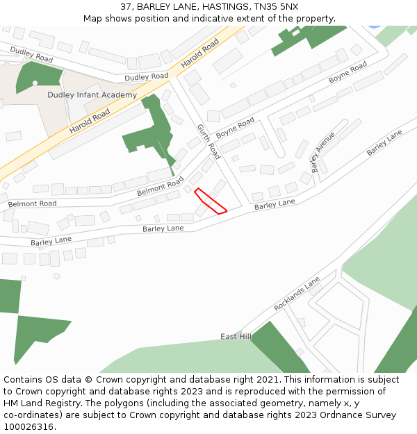 37, BARLEY LANE, HASTINGS, TN35 5NX: Location map and indicative extent of plot