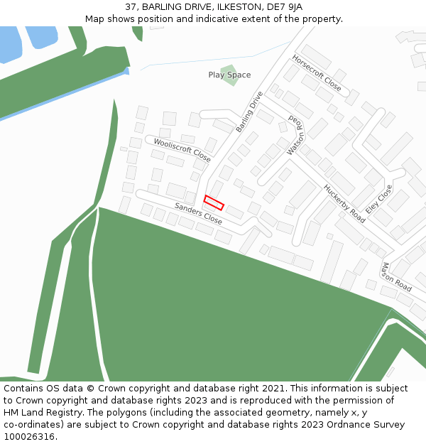 37, BARLING DRIVE, ILKESTON, DE7 9JA: Location map and indicative extent of plot