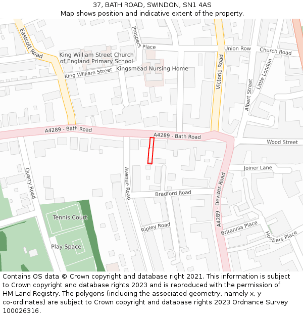 37, BATH ROAD, SWINDON, SN1 4AS: Location map and indicative extent of plot