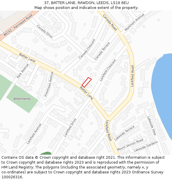 37, BATTER LANE, RAWDON, LEEDS, LS19 6EU: Location map and indicative extent of plot