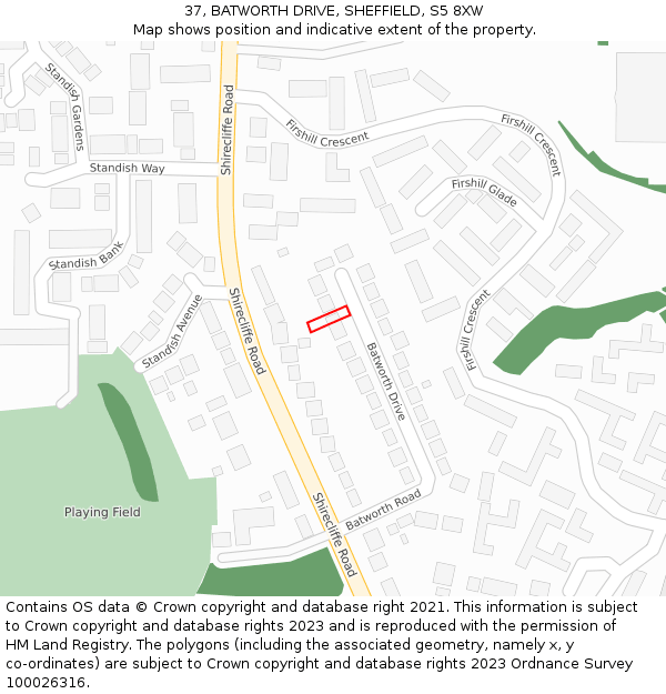 37, BATWORTH DRIVE, SHEFFIELD, S5 8XW: Location map and indicative extent of plot