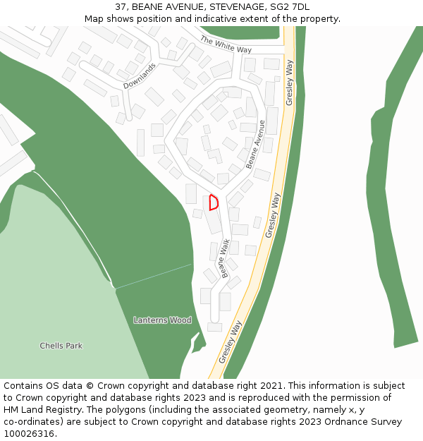 37, BEANE AVENUE, STEVENAGE, SG2 7DL: Location map and indicative extent of plot