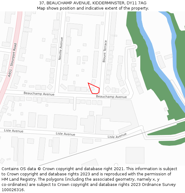 37, BEAUCHAMP AVENUE, KIDDERMINSTER, DY11 7AG: Location map and indicative extent of plot