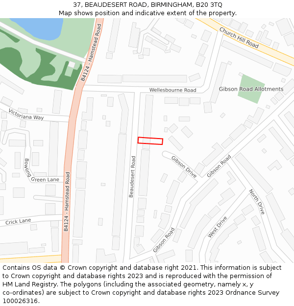 37, BEAUDESERT ROAD, BIRMINGHAM, B20 3TQ: Location map and indicative extent of plot