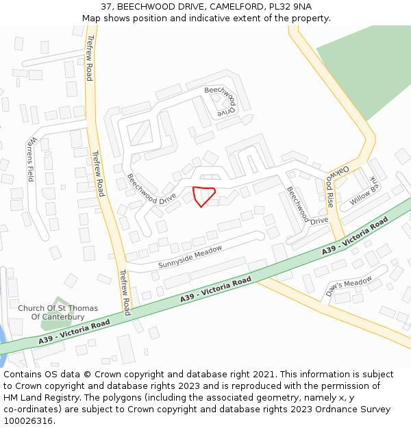 37, BEECHWOOD DRIVE, CAMELFORD, PL32 9NA: Location map and indicative extent of plot