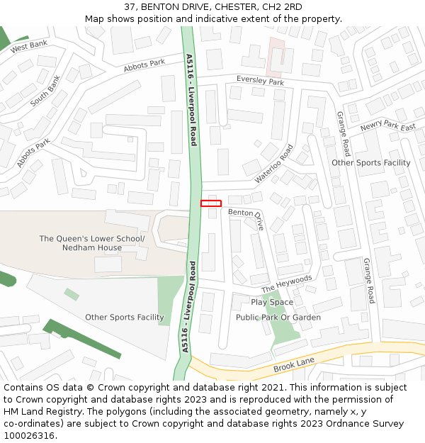37, BENTON DRIVE, CHESTER, CH2 2RD: Location map and indicative extent of plot