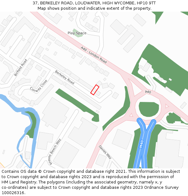 37, BERKELEY ROAD, LOUDWATER, HIGH WYCOMBE, HP10 9TT: Location map and indicative extent of plot