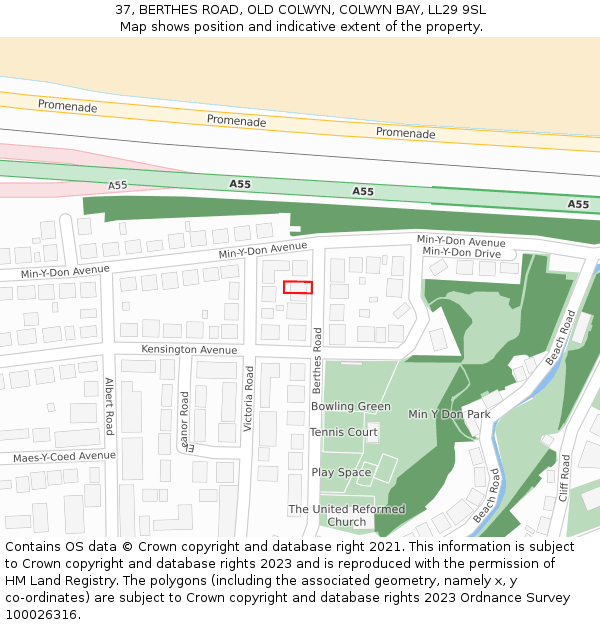 37, BERTHES ROAD, OLD COLWYN, COLWYN BAY, LL29 9SL: Location map and indicative extent of plot