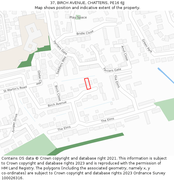 37, BIRCH AVENUE, CHATTERIS, PE16 6JJ: Location map and indicative extent of plot
