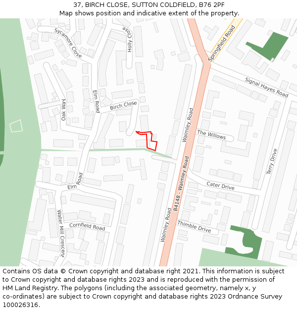 37, BIRCH CLOSE, SUTTON COLDFIELD, B76 2PF: Location map and indicative extent of plot