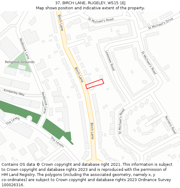 37, BIRCH LANE, RUGELEY, WS15 1EJ: Location map and indicative extent of plot