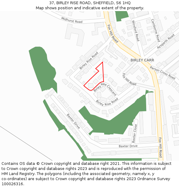 37, BIRLEY RISE ROAD, SHEFFIELD, S6 1HQ: Location map and indicative extent of plot