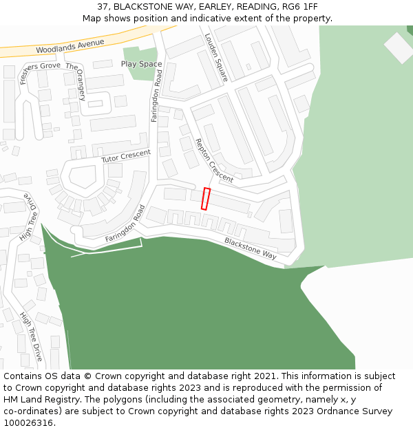 37, BLACKSTONE WAY, EARLEY, READING, RG6 1FF: Location map and indicative extent of plot