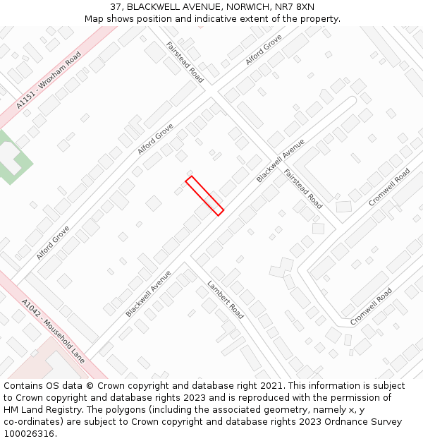 37, BLACKWELL AVENUE, NORWICH, NR7 8XN: Location map and indicative extent of plot